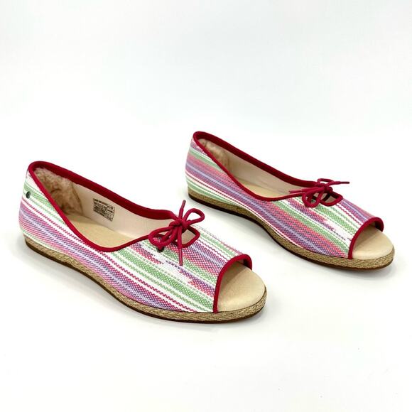 Ugg Marleigh Open Toe Flats Sz 9 Pink/Multi Serape/Canva Espadrille Platform New - Picture 13 of 16